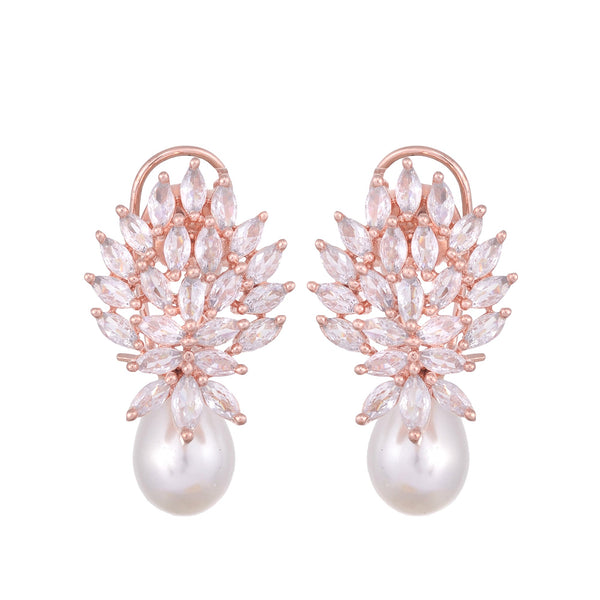 Luxurious Diamond Pearl Drop Earrings High Quality White Pearl Ad Studded for Women and Girls - Saraf RS Jewellery