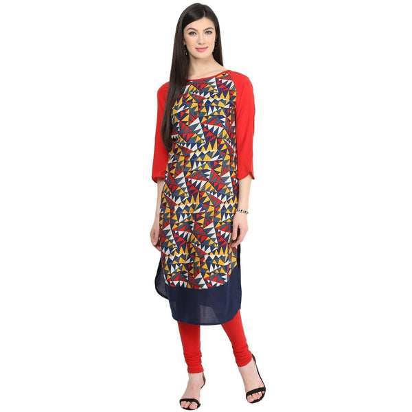 Women's Geometric Raglan Print Kurti - Pannkh