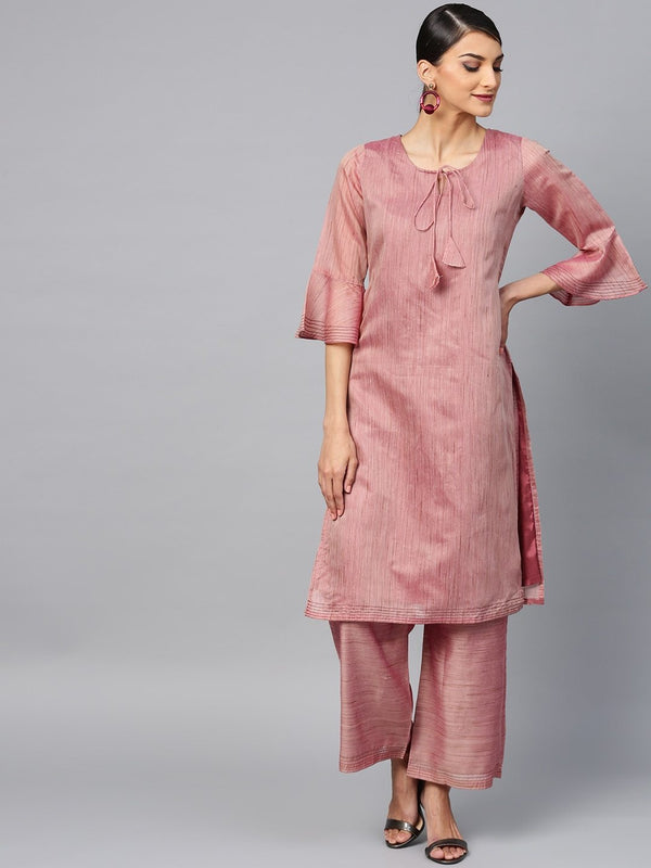 Women's  Mauve Solid Kurta with Palazzos - AKS