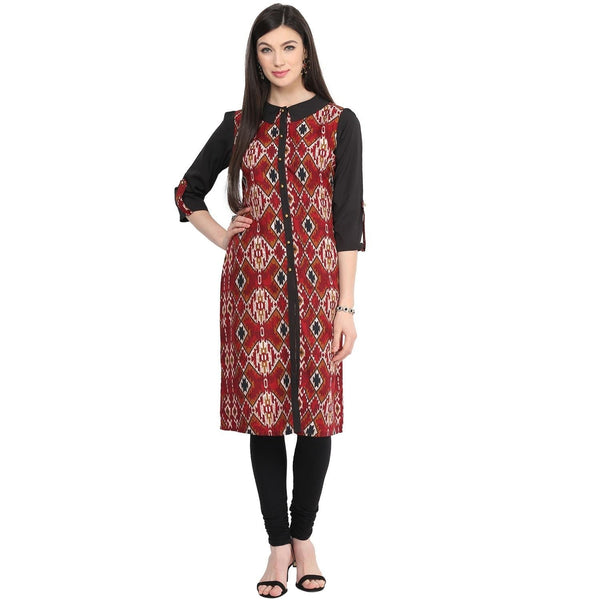 Women's Maroon Printed Straight Kurti - Pannkh