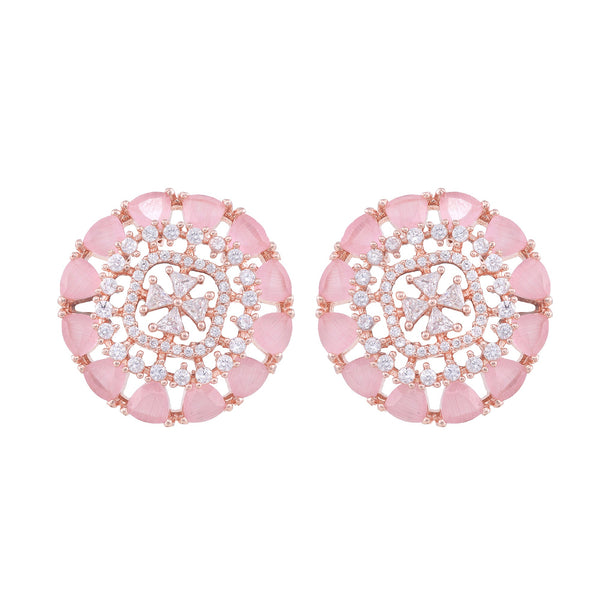 Subtle Light Pink Tops Rose Quatz Studs Ad Handcrafted Rose Gold Plated Earrings for Women and Girls - Saraf RS Jewellery