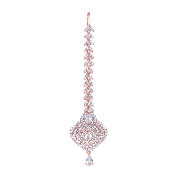 Beautiful Diamond shaped Maang Tikka AD studded Rose Gold plated for Women & Girls - Saraf RS Jewellery