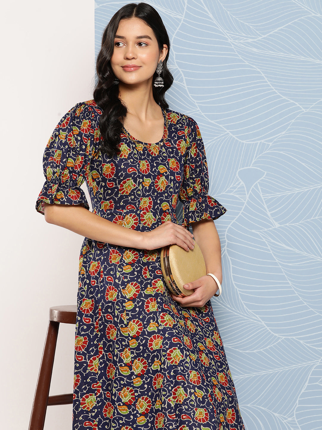 Women's Blue Floral Anarkali Kurta - Yufta