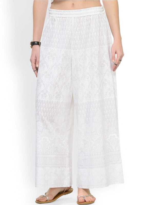 Women's White Khadi Self Design Palazzos - Varanga