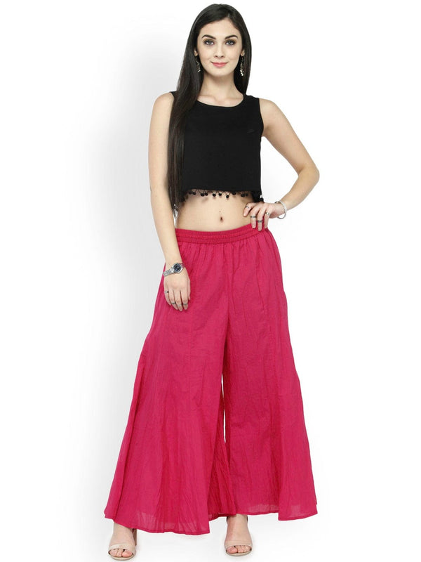 Women's Pink Flared Solid Palazzos - Varanga