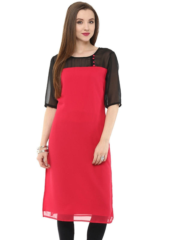 Women's Sheer Yoke Kurti - Pannkh