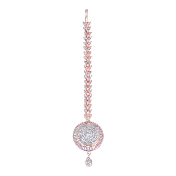 Unique Diamond clustered Maang Tikka round shaped Rose Gold plated AD studded for Women & Girls - Saraf RS Jewellery