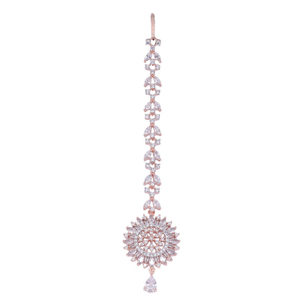 Stunning Floral Diamond Maang Tikka Rose Gold plated & Handcrafted for Women & Girls - Saraf RS Jewellery