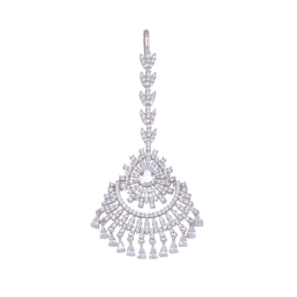 Chandbali style Diamond Maang Tikka Silver plated & AD studded for Women & Girls - Saraf RS Jewellery