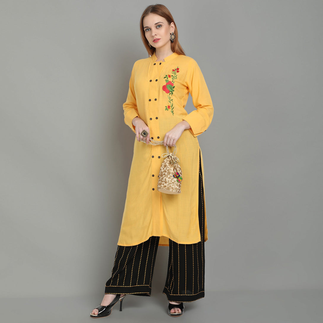 Women's Yellow Rayon Kurta And Sharara Set - Noz2Toz