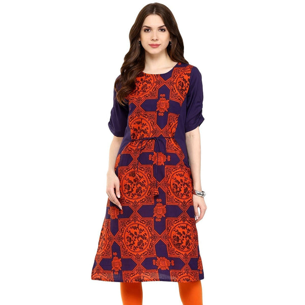 Women's Blue Orange Dori  Kurti - Pannkh