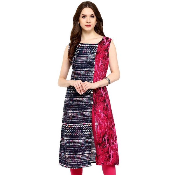 Women's Navy zig-zag Print Kurti - Pannkh