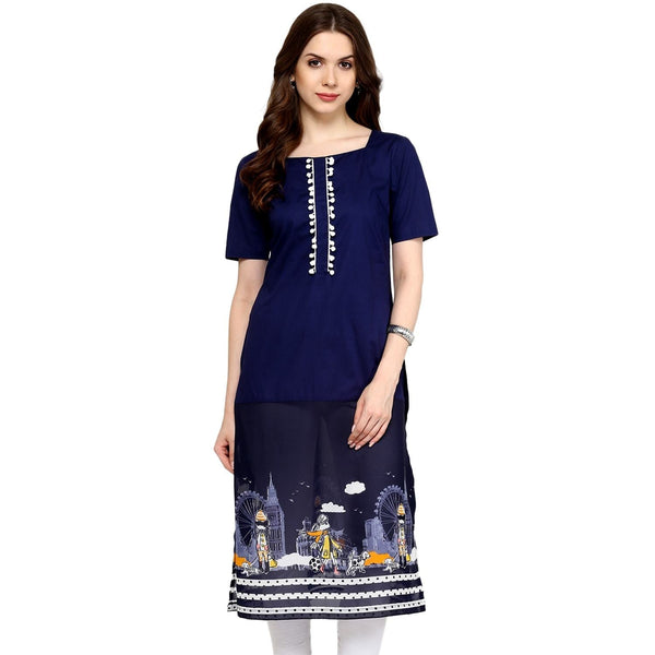 Women's Navy Street Print Kurti - Pannkh