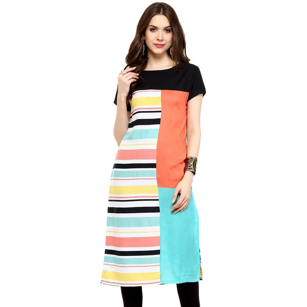 Women's Multi Stripe Print Kurti - Pannkh