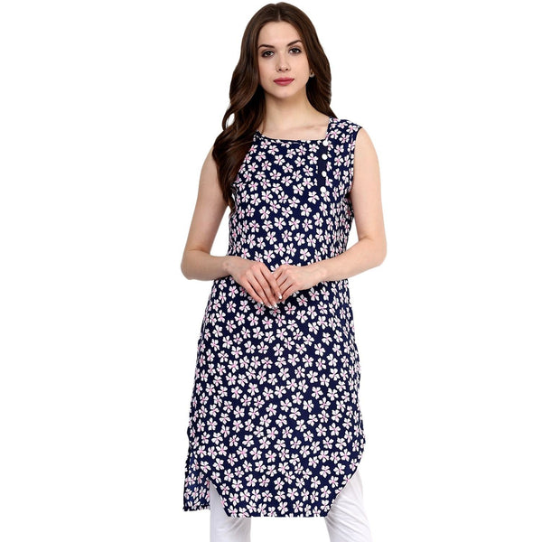 Women's Navy Floral Printed Kurti - Pannkh