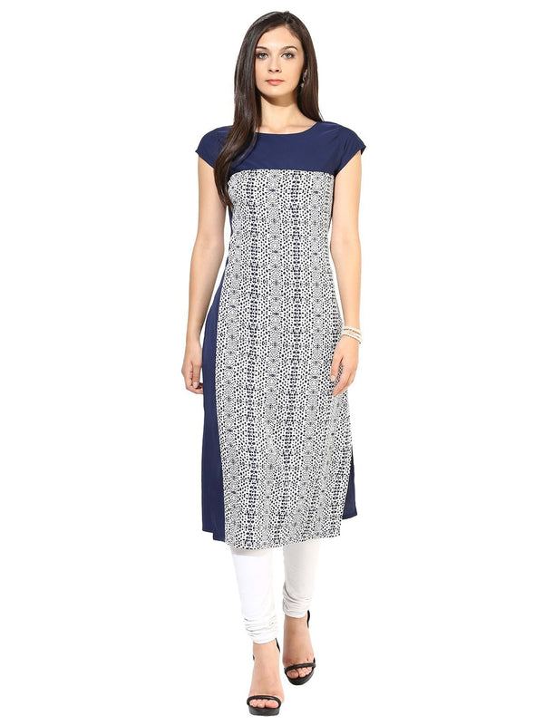 Women Blue Printed Crepe Kurta by Ziyaa (1pc)