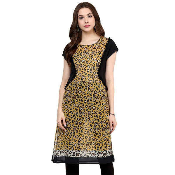 Women's Animal Print Pom-Pom Kurti - Pannkh