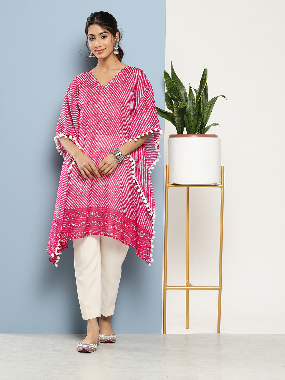 Women's Pink Leheriya Kaftan Kurta - Yufta