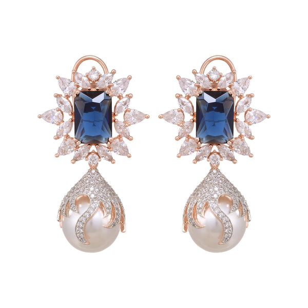 Royal Sapphire Pearl Studded Drop Earrings for Women and Girls - Saraf RS Jewellery