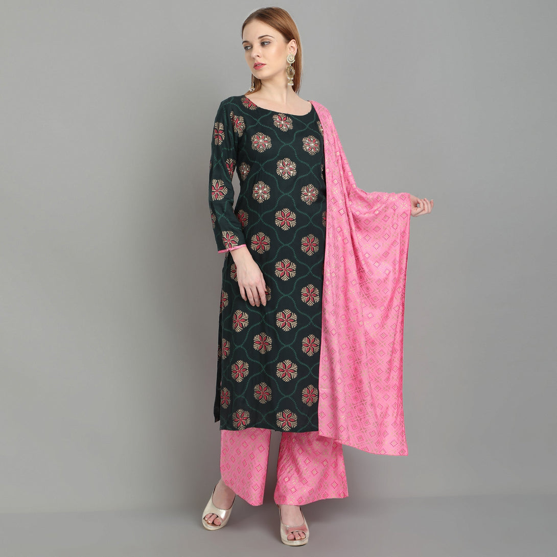 Women's Dark Green Rayon Kurta And Sharara Set - Noz2Toz