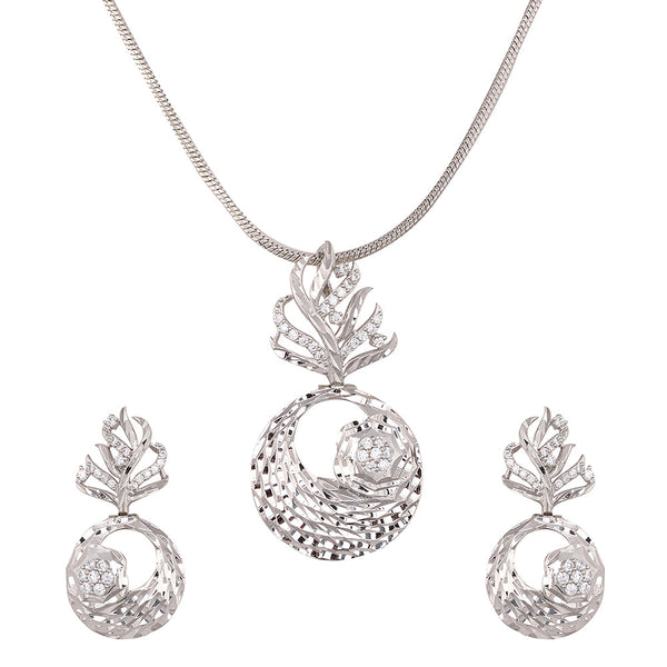 Women's Silver Toned White Ad Embellished Designer Pendant Jewellery Set - Saraf Rs Jewellery