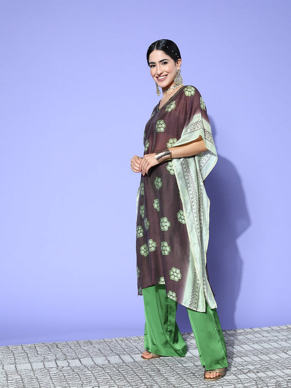 Women's Brown Geometric Kaftan Kurta - Yufta