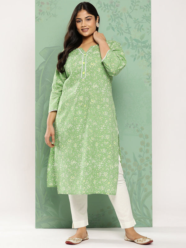 Women's Green Floral Straight Kurta - Yufta