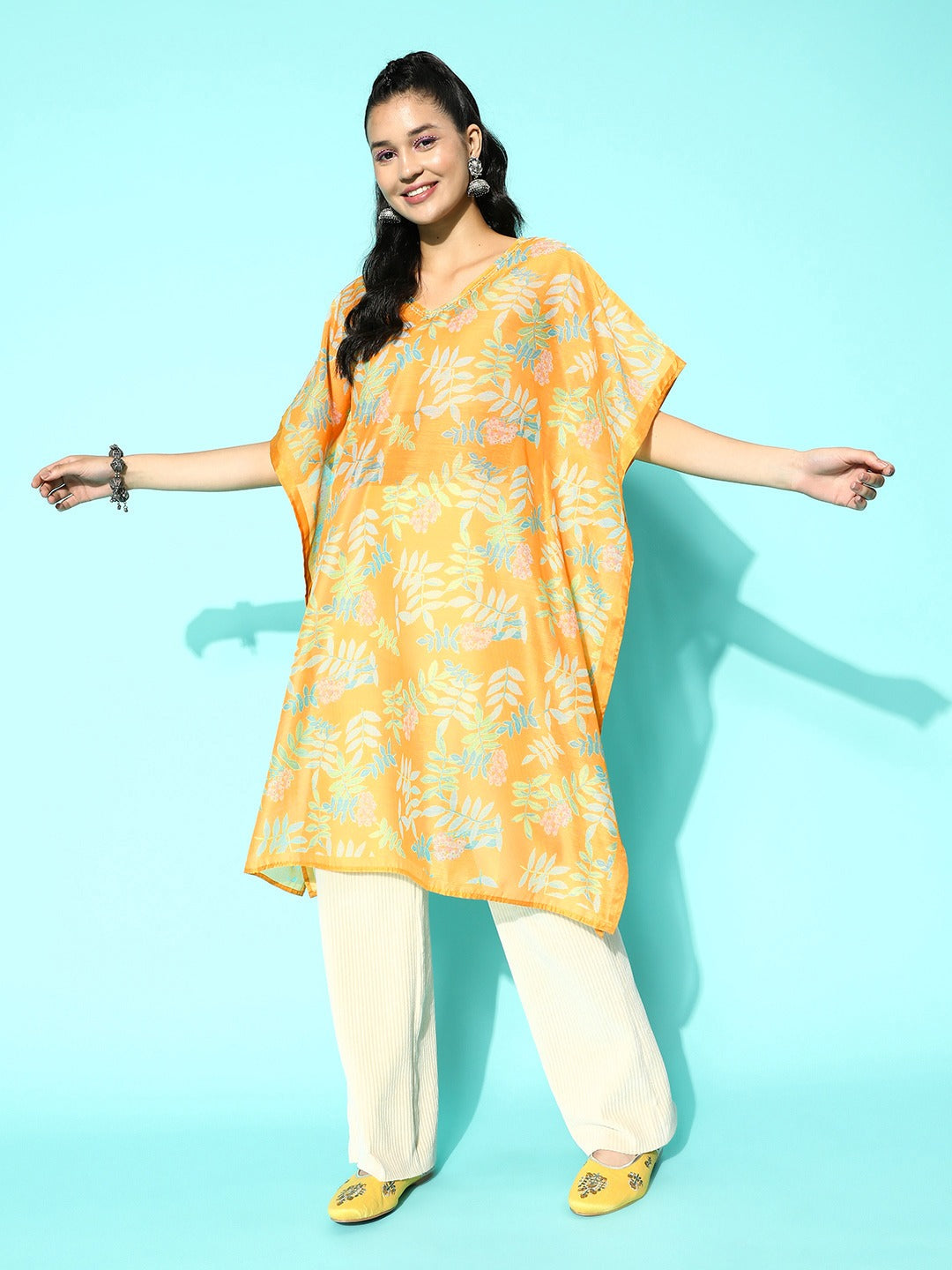 Women's Yellow Ethnic Motifs Kaftan Kurta - Yufta