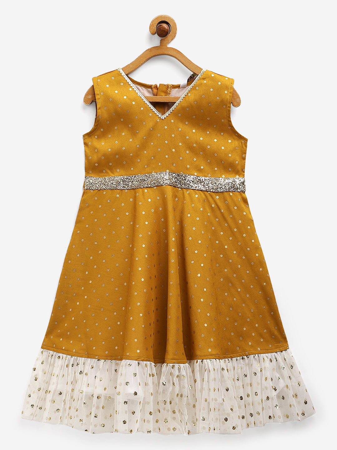 Poly Silk Gold Print Kurta for Girls - AHALYAA Girls