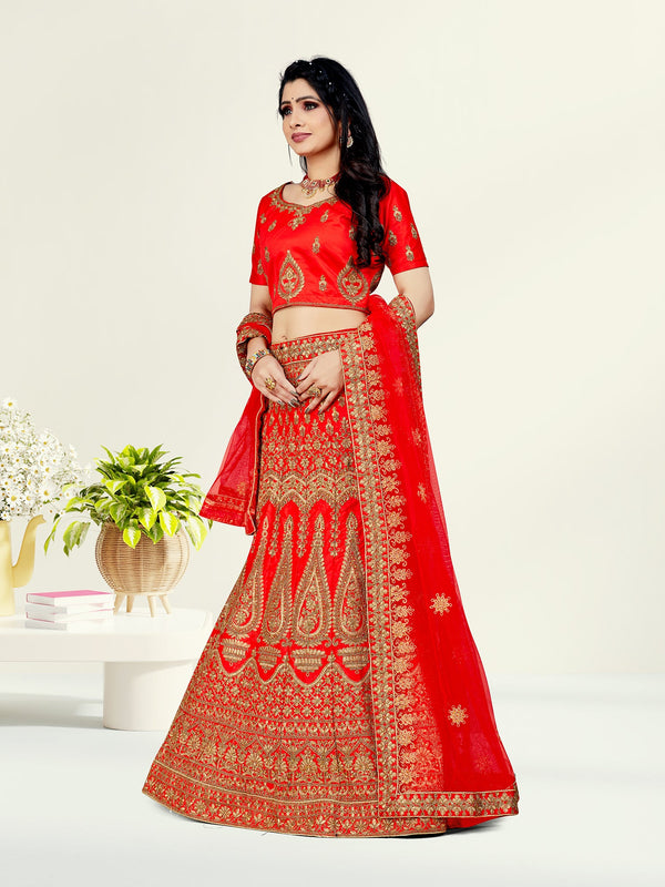 Women's Red Color designer Semi Stiched Lehenga choli set with dupatta - Sweet Smile