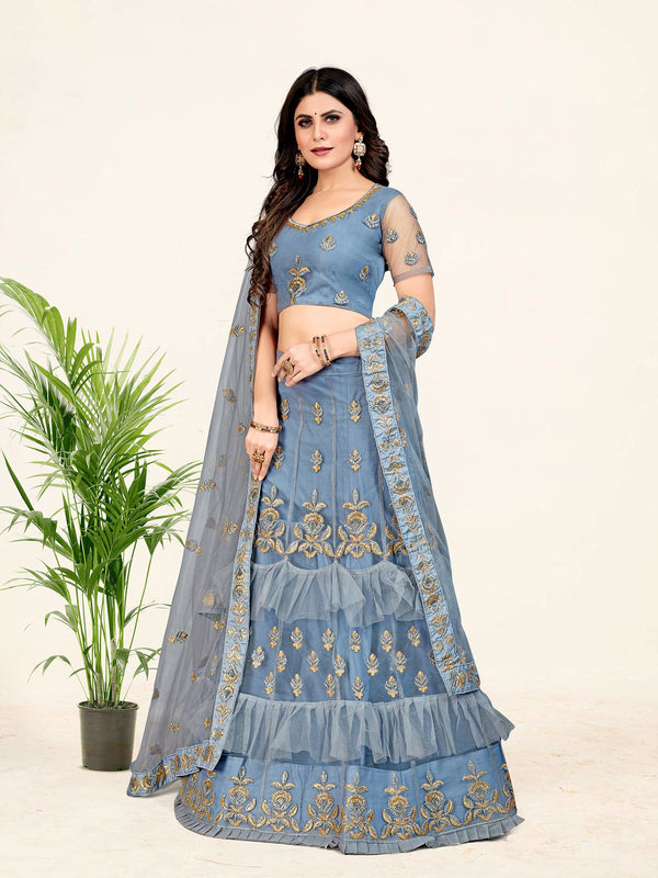 Women's Grey Color designer Semi Stiched Lehenga choli set with dupatta - Sweet Smile