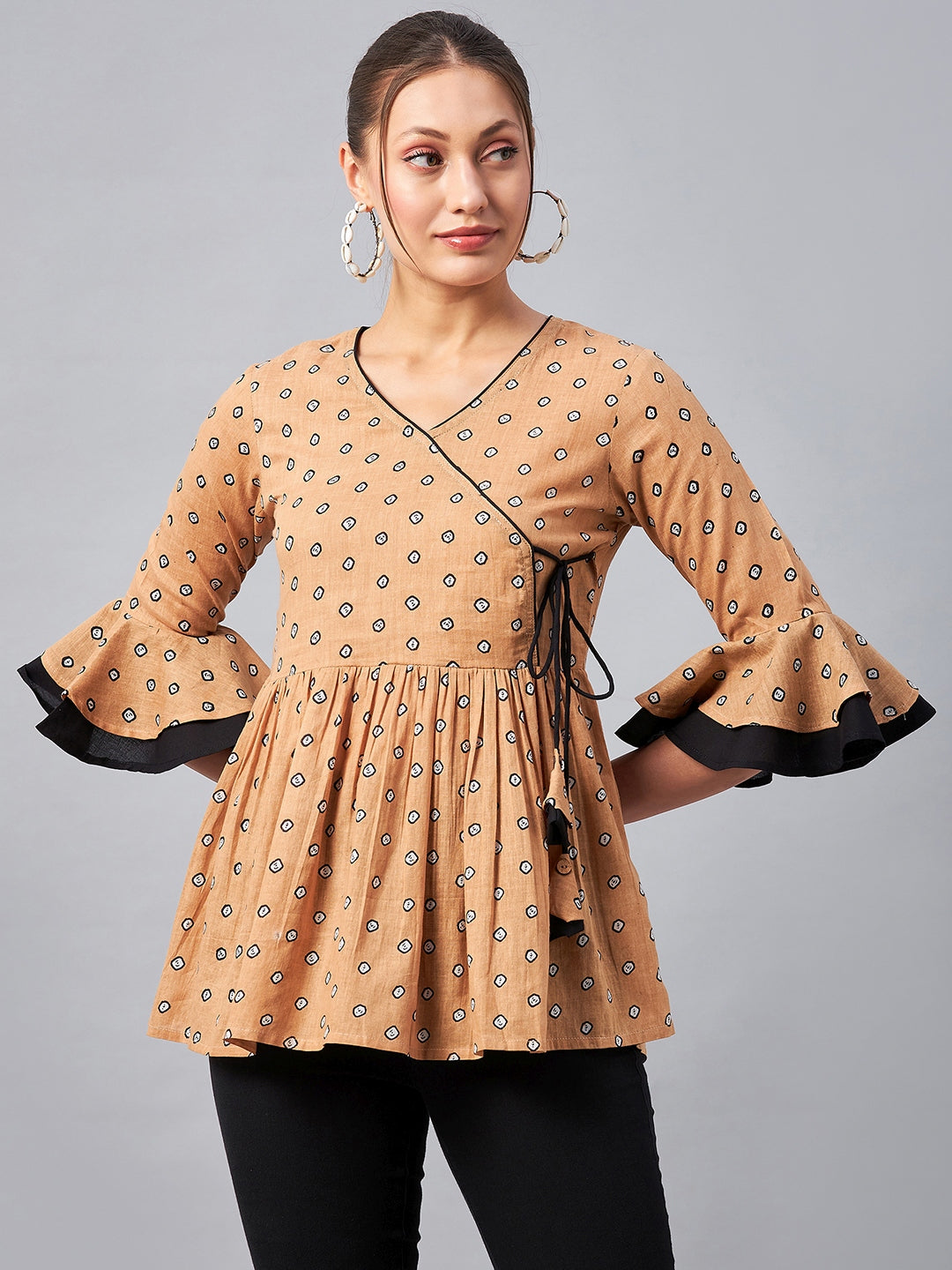 Women's Cotton Printed Peplum Top - Azira