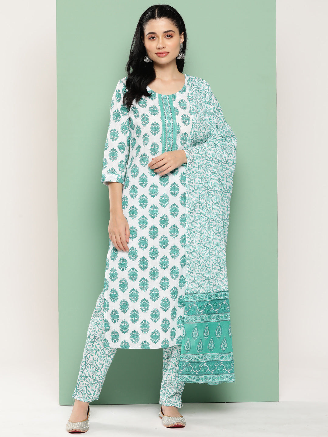 Women's White Kurta Dupatta Set - Yufta