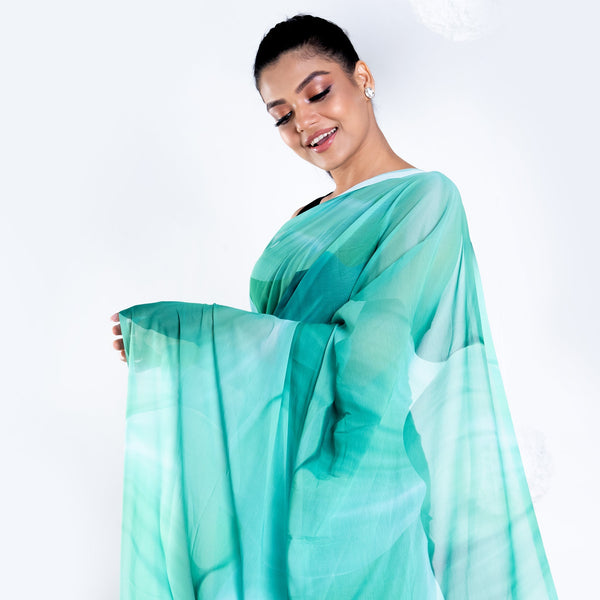 Women's Jolie Georgette Digital Printed  Saree In Green Color - Boveee