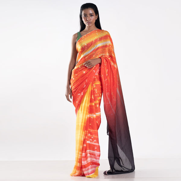 Women's Citrine Digital Printed Satin Georgette Saree - Boveee