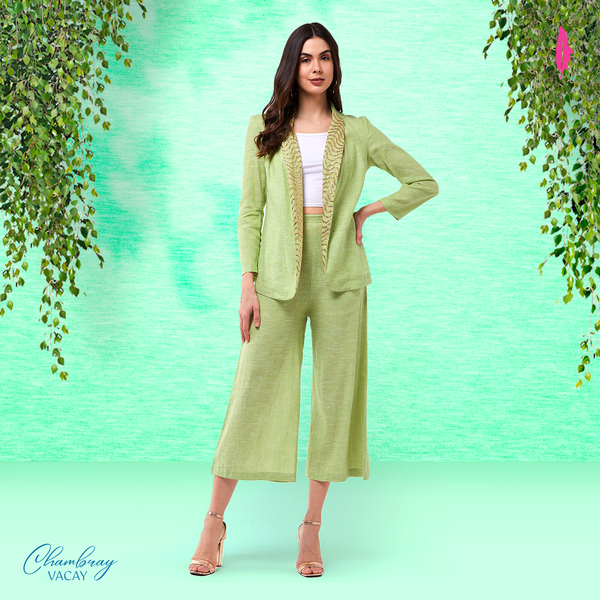 Women's Solid Pastel Blazer And Pant Set - Pannkh