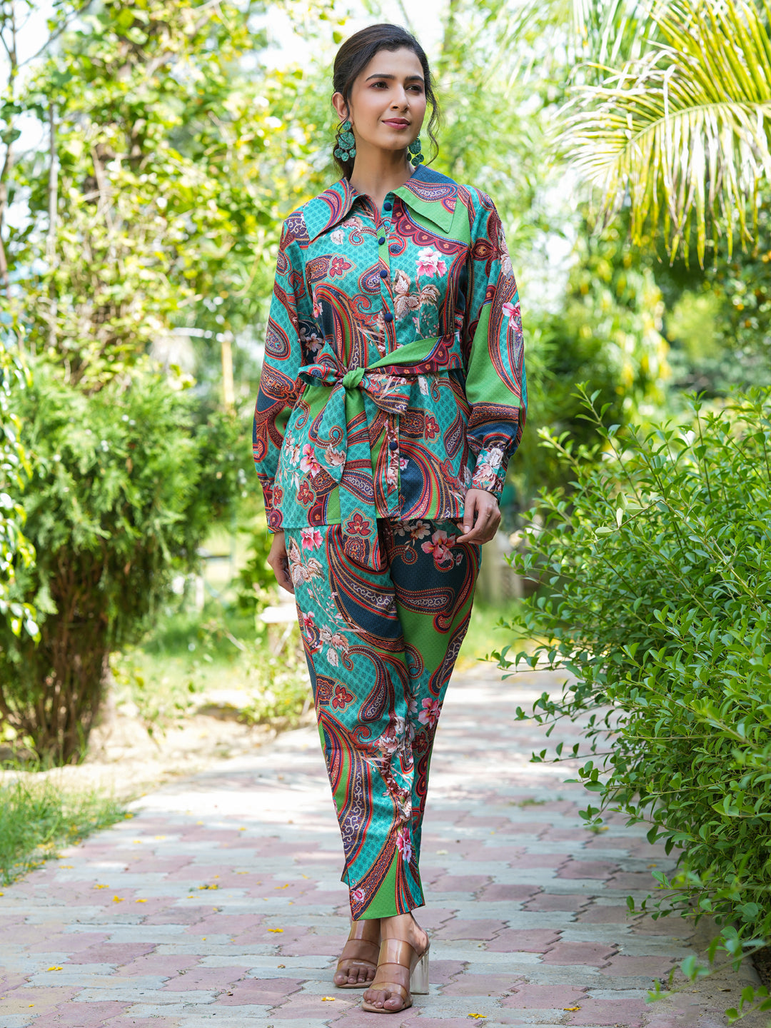 Women's - Green Paisley Printed Co-Ord Set - Yufta