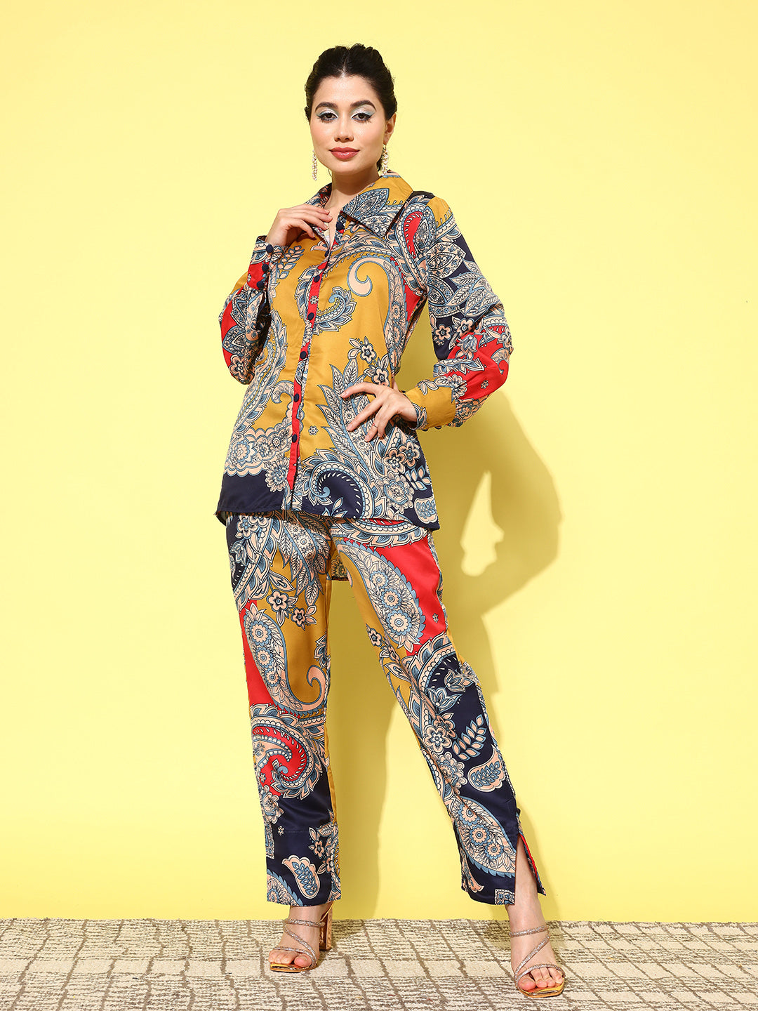 Women's - Red Paisley Printed Co-Ord Set - Yufta