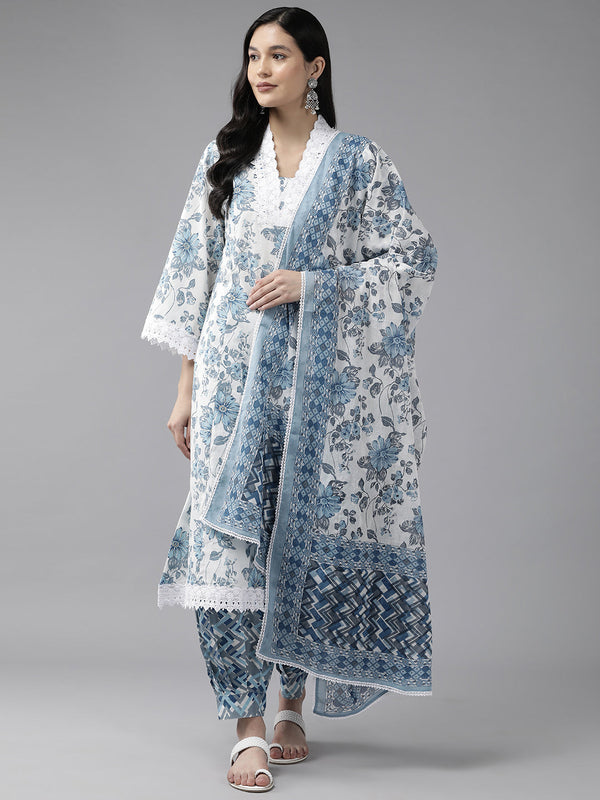 Women's White Leheriya And Cotton Lining Straight Kurta - Yufta