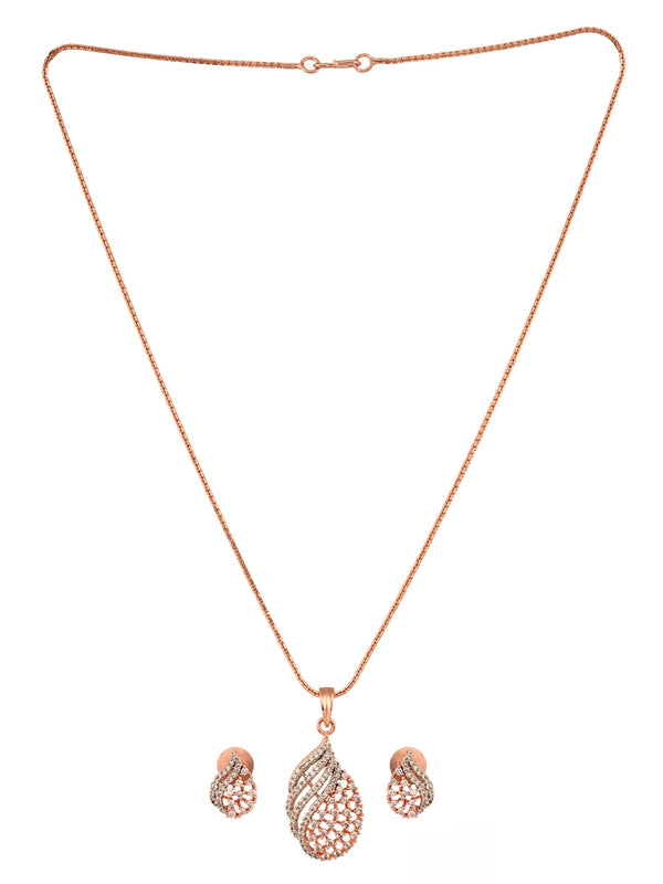 Women's Rose Gold Toned Ad Round Ginni Statement Locket Jewellery Set - Saraf Rs Jewellery