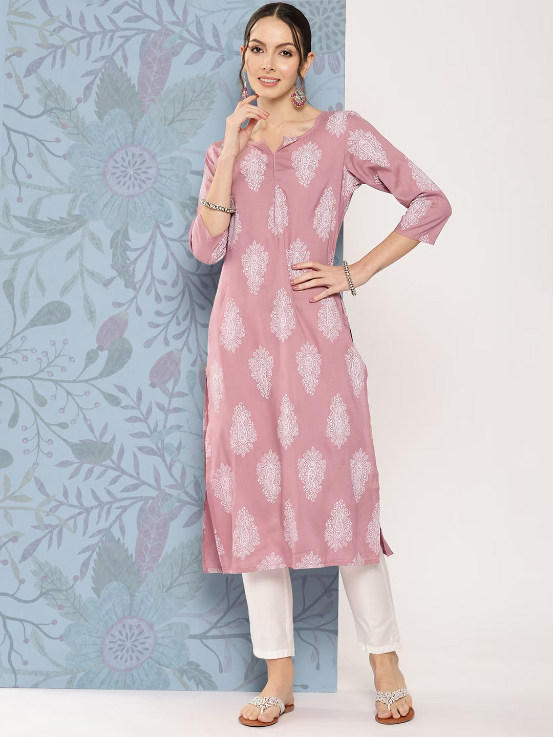 Women's Mauve Paisley Print Kurta - Yufta