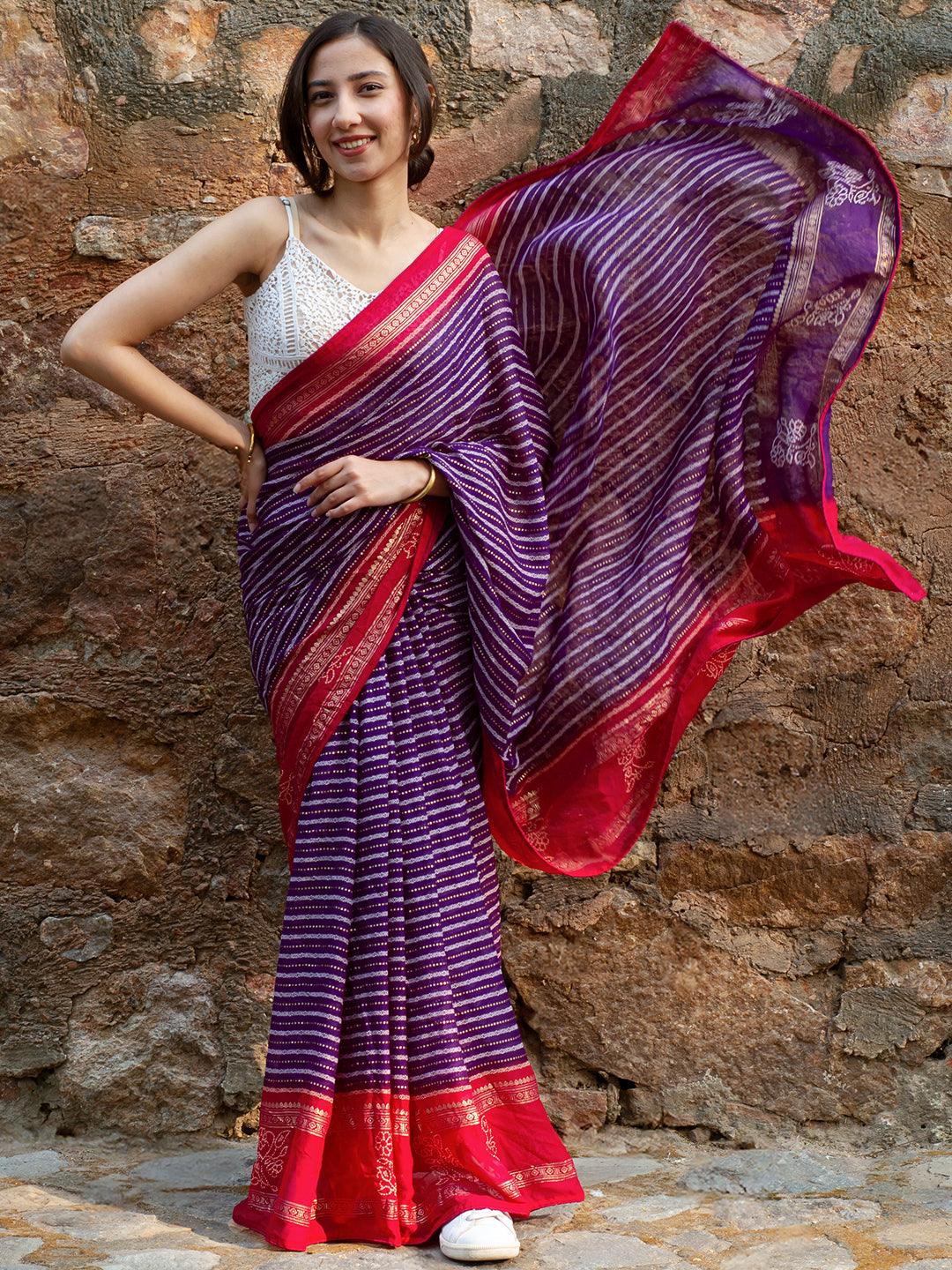 Purple Printed Georgette Saree - Jashvi