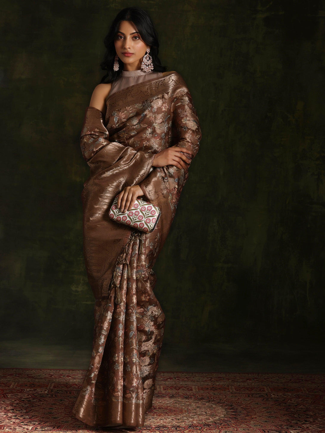 Brown Woven Design Brocade Saree With Unstitched Blouse Piece - Jashvi