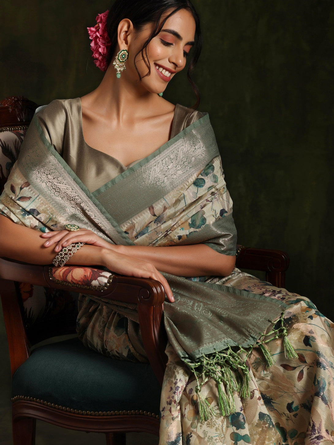 Green Woven Design Brocade Saree With Unstitched Blouse Piece - Jashvi