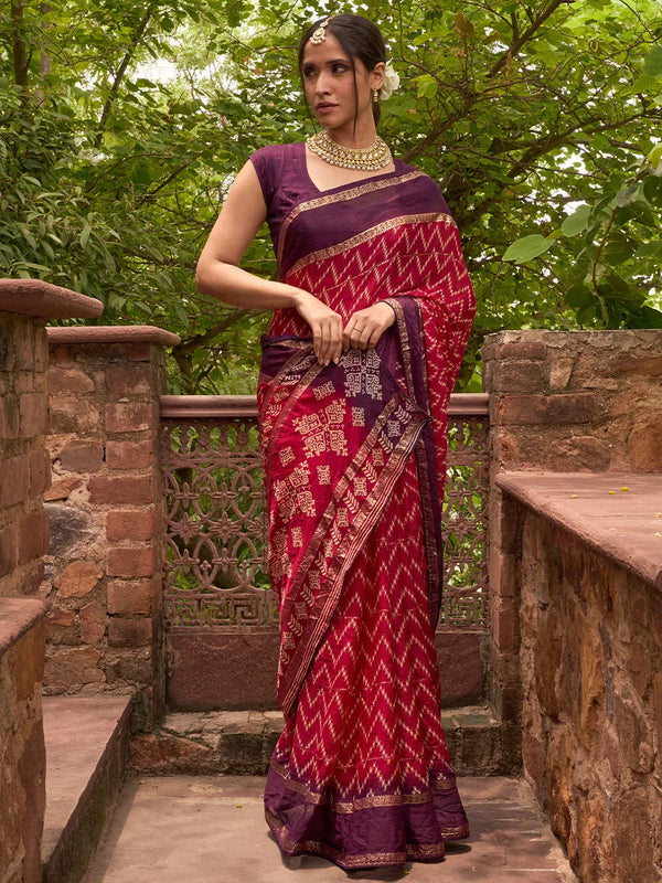 Pink Printed Poly Georgette Saree With Unstitched Blouse Piece