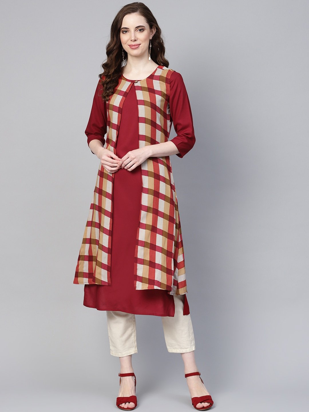 Women's Maroon Straight Kurta - Yufta