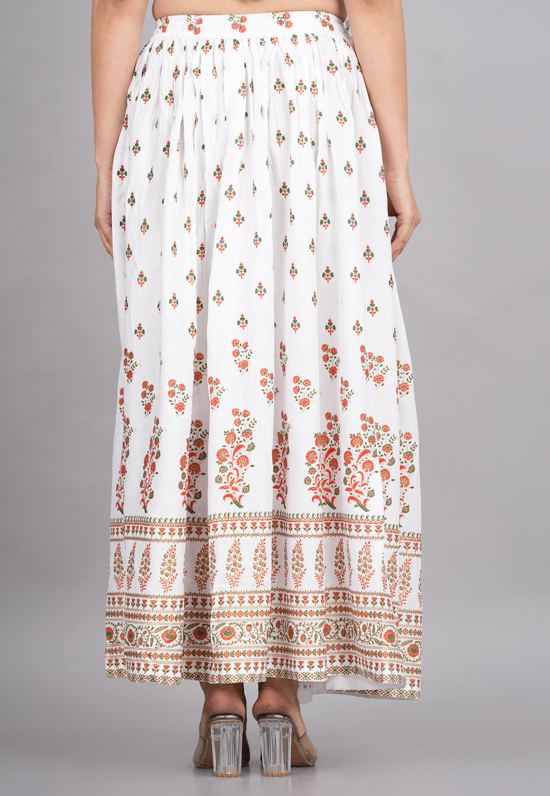 Women's White Rayon Ethnic Printed Circular Skirt - House Of Rp