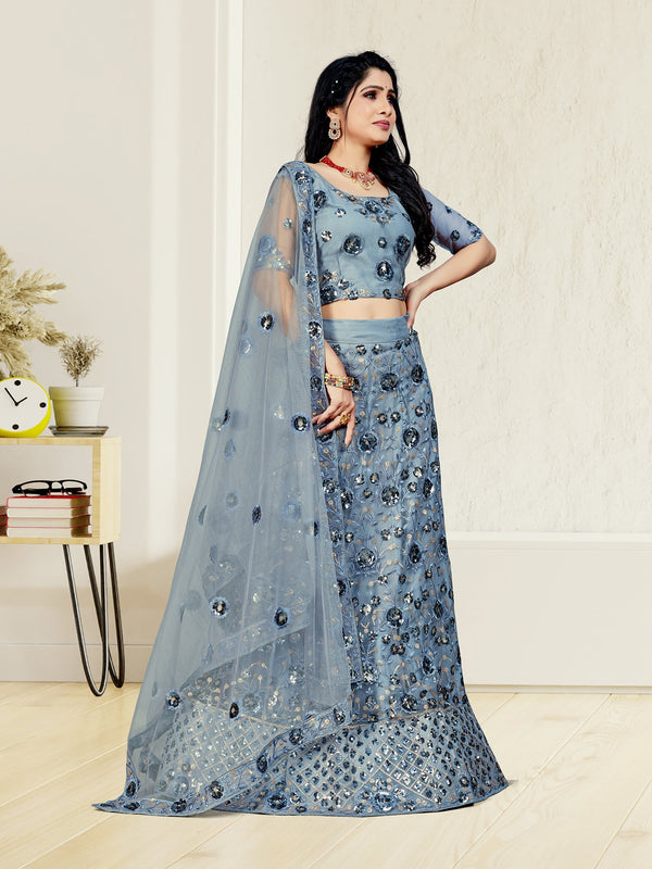 Women's Grey Color designer Semi Stiched Lehenga choli set with dupatta - Sweet Smile