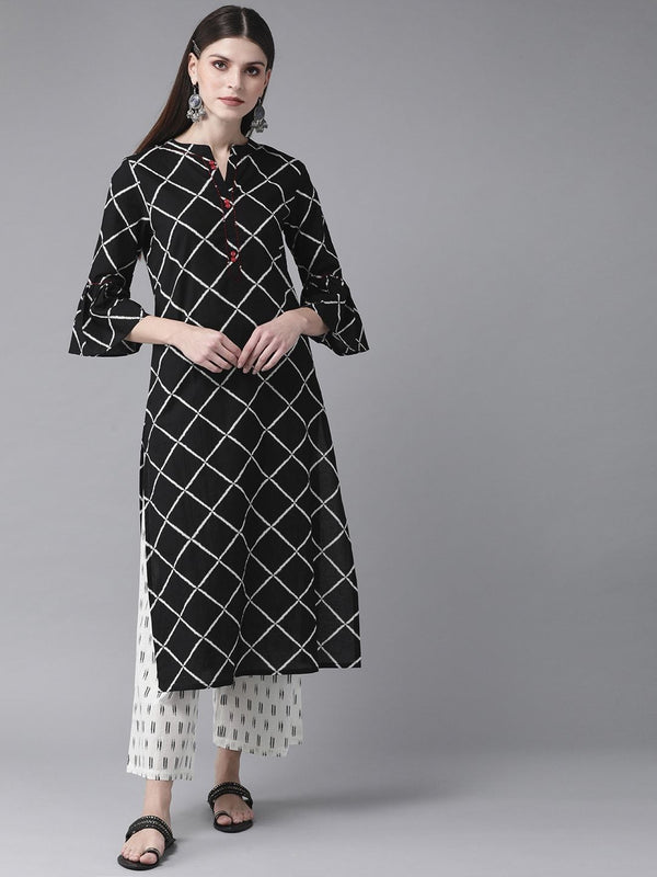 Women's  Black & White Checked Kurta with Palazzos - AKS