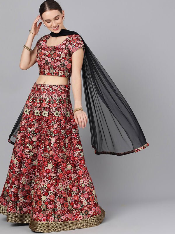 Women's Multicolor Floral Print Lehenga Choli With Dupatta - Aks